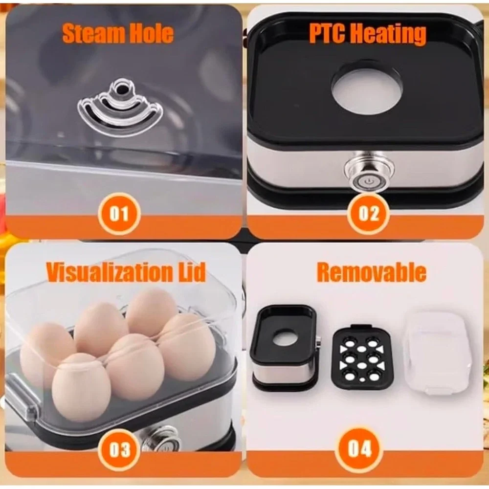Electric Egg Cooker Rapid 6 Egg Capacity Steamer 200W 110V Stainless Steel Black
